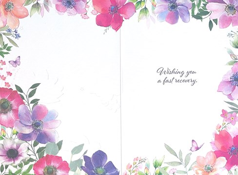 Get Well Soon Greetings Card - Butterflies Flowers with Silver Foil 7.75x5.25" Get Well Soon Greetings Card - Butterflies Flowers with Silver Foil 7.75x5.25"