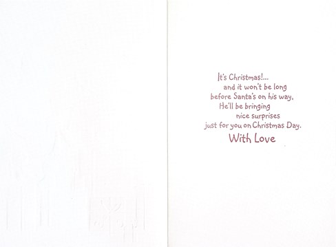 Grandchildren Christmas Card - Snowman and Friends with Gifts & Red Foil 7.5x5 Grandchildren Christmas Card - Snowman and Friends with Gifts & Red Foil 7.5x5