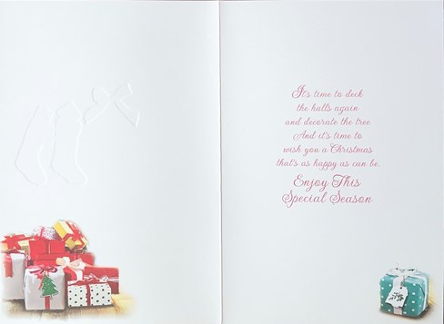 From Both Of Us Christmas Card - Stockings on Fireplace with Gold Foil 7.5x5.25" From Both Of Us Christmas Card - Stockings on Fireplace with Gold Foil 7.5x5.25"