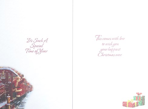 Great Grandson Christmas Card - Santa and Steam Train with Red Foil 7.25x5.5" Great Grandson Christmas Card - Santa and Steam Train with Red Foil 7.25x5.5"