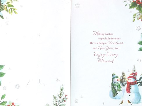 From Both Of Us Christmas Card - Snowman Couple with Robins & Red Foil 7.5x5.25" From Both Of Us Christmas Card - Snowman Couple with Robins & Red Foil 7.5x5.25"