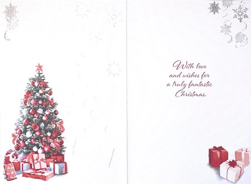 Auntie Christmas Card - Xmas Tree with Gifts Snowflakes & Silver Foil 7.5x5.25" Auntie Christmas Card - Xmas Tree with Gifts Snowflakes & Silver Foil 7.5x5.25"