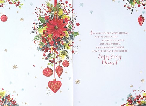 Mum Christmas Card - Red Flowers Berries Baubles with Gold Foil 7.5x5.5" Mum Christmas Card - Red Flowers Berries Baubles with Gold Foil 7.5x5.5"