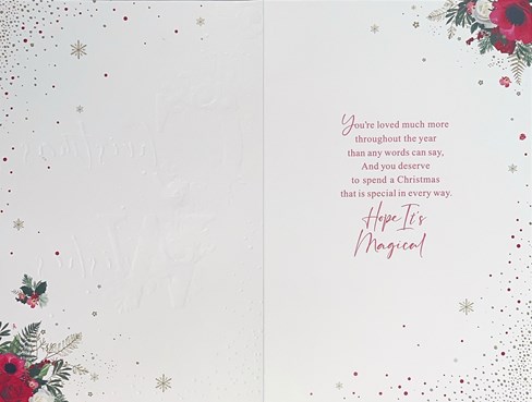 Sister Christmas Card - Red with Pink White Flowers and Gold Foil 9x6" Sister Christmas Card - Red with Pink White Flowers and Gold Foil 9x6"