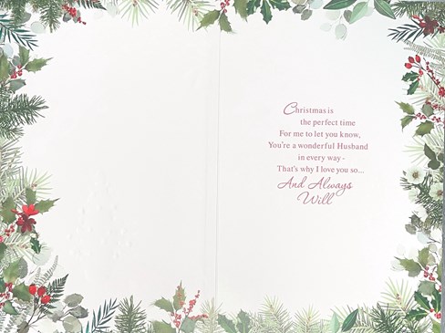 Husband Christmas Card - Christmas Tree with Holly Border Gold Foil 9 x 6" Husband Christmas Card - Christmas Tree with Holly Border Gold Foil 9 x 6"