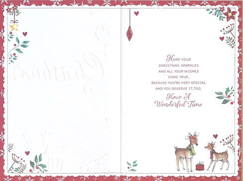 Granddaughter Christmas Card - Deer Robin and Fox Flowers Hearts Gold Foil 9x6" Granddaughter Christmas Card - Deer Robin and Fox Flowers Hearts Gold Foil 9x6"