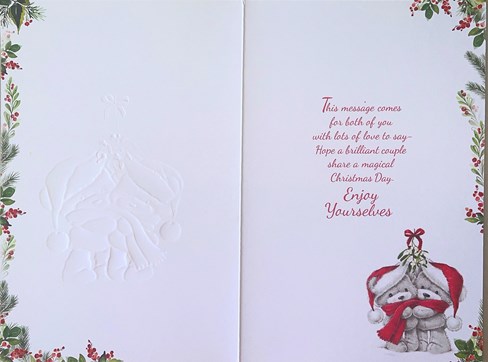 Grandson & Girlfriend Christmas Card - Santa Bears with Mistletoe Red Foil 9x6" Grandson & Girlfriend Christmas Card - Santa Bears with Mistletoe Red Foil 9x6"