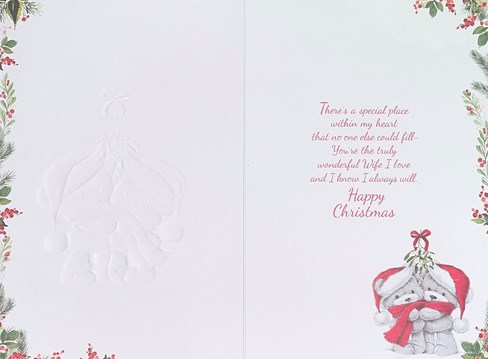 Wife Christmas Card - Santa Bears with Mistletoe and Red Foil 9x6" Wife Christmas Card - Santa Bears with Mistletoe and Red Foil 9x6"