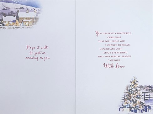 Brother Christmas Card - Xmas Tree in Snow with Blue Baubles Gold Foil 9x6" Brother Christmas Card - Xmas Tree in Snow with Blue Baubles Gold Foil 9x6"