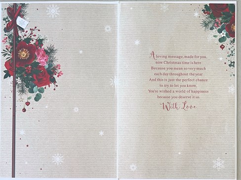 Granddaughter Christmas Card with Insert - Red Pink Flowers with Red Foil 9x6" Granddaughter Christmas Card with Insert - Red Pink Flowers with Red Foil 9x6"