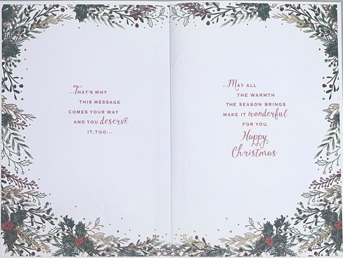 Dad & Partner Christmas Card - Holly Leaves Red Ribbon with Gold Foil Verse 9x6" Dad & Partner Christmas Card - Holly Leaves Red Ribbon with Gold Foil Verse 9x6"