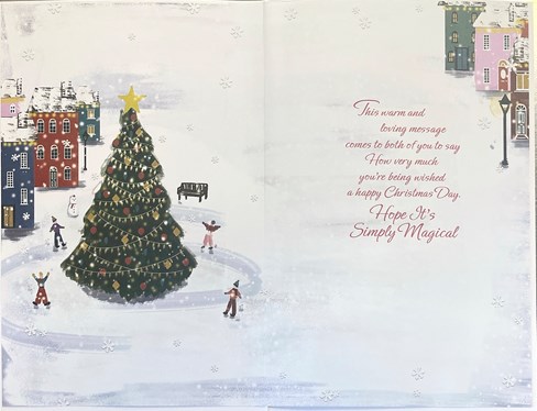 Son & Daughter-in-Law Christmas Card - Xmas Tree in Snowy Village Gold Foil 9x6" Son & Daughter-in-Law Christmas Card - Xmas Tree in Snowy Village Gold Foil 9x6"