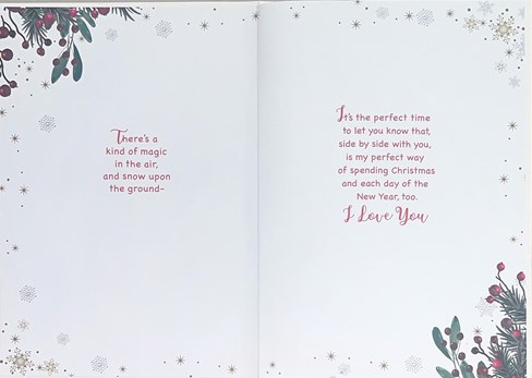 Wife Christmas Card - Bears in Santa Hats Scarves in Snow with Gold Foil 10x7" Wife Christmas Card - Bears in Santa Hats Scarves in Snow with Gold Foil 10x7"