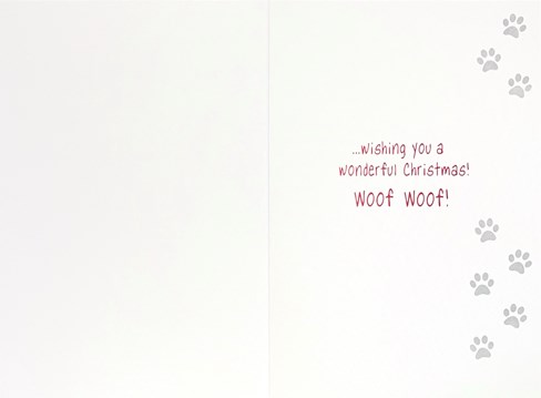 From The Dog Christmas Card - Dog in Santa Hat with Gifts and Red Foil 7.5x5.5" From The Dog Christmas Card - Dog in Santa Hat with Gifts and Red Foil 7.5x5.5"