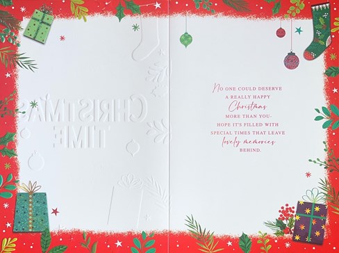 Granddaughter Christmas Card - Red Border Stocking Gifts Holly & Gold Foil 9x6" Granddaughter Christmas Card - Red Border Stocking Gifts Holly & Gold Foil 9x6"