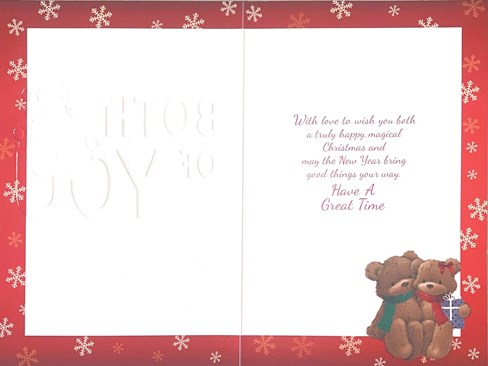 Granddaughter & Partner Christmas Card - Bears Sat on Words with Gold Foil 9x6" Granddaughter & Partner Christmas Card - Bears Sat on Words with Gold Foil 9x6"