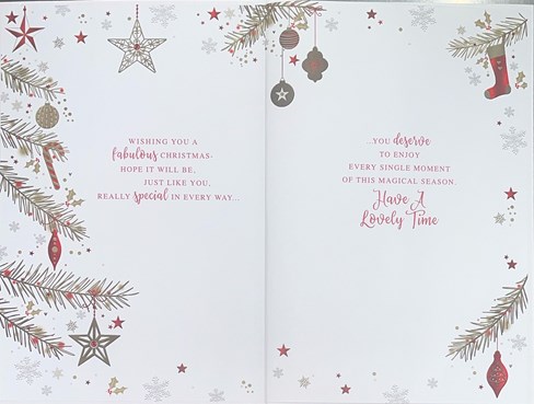Daughter Christmas Card - Red and Gold Foil Xmas Tree Branches 9x6" Daughter Christmas Card - Red and Gold Foil Xmas Tree Branches 9x6"
