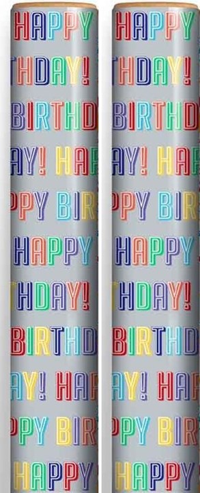 12m Happy Birthday Gift Wrapping Paper - 4 x 3m Roll's - Silver and White Unisex 12m Happy Birthday Gift Wrapping Paper - 4 x 3m Roll's - Silver and White Unisex