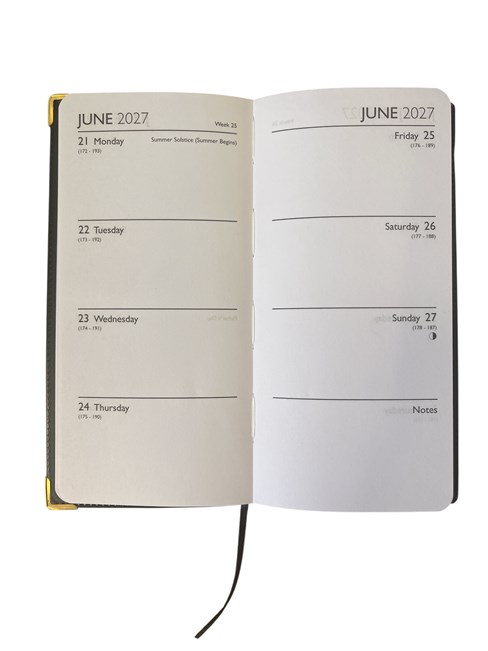 2027 Slim Week To View PVC Leather Effect Diary with Metal Corners - Black 2027 Slim Week To View PVC Leather Effect Diary with Metal Corners - Black