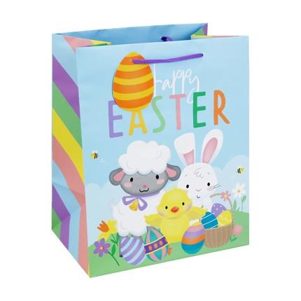 2 x Large Happy Easter Gift Bags Chick Bunny Lamb with decorated Eggs 13"x10.5" 2 x Large Happy Easter Gift Bags Chick Bunny Lamb with decorated Eggs 13"x10.5"