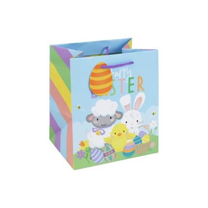 Medium Happy Easter Gift Bag - Chick, Bunny & Lamb with Decorated Eggs 10"x 8.5" Medium Happy Easter Gift Bag - Chick, Bunny & Lamb with Decorated Eggs 10"x 8.5"