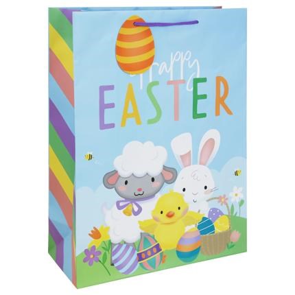2 x Extra Large Happy Easter Gift Bags Chick Bunny Lamb and Decorated Eggs 18x13 2 x Extra Large Happy Easter Gift Bags Chick Bunny Lamb and Decorated Eggs 18x13