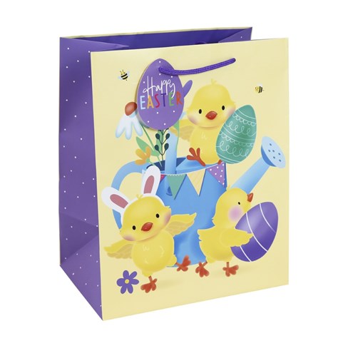 Large Happy Easter Gift Bags Chicks in Watering Can with decorated Eggs 13x10.5" Large Happy Easter Gift Bags Chicks in Watering Can with decorated Eggs 13x10.5"