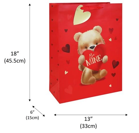Extra Large Valentine's Day Gift Bag with Tag - Bear with Red Heart Gold Foil Extra Large Valentine's Day Gift Bag with Tag - Bear with Red Heart Gold Foil