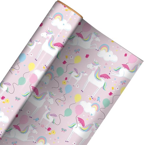 6m Children's Gift Wrapping Paper Roll 2x3m Birthday Pink Unicorn Balloons 6m Children's Gift Wrapping Paper Roll 2x3m Birthday Pink Unicorn Balloons