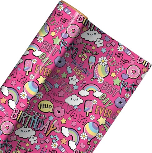 6m Birthday Gift Wrapping Paper Roll 2x3m Hot Pink Best Day Party Time 6m Birthday Gift Wrapping Paper Roll 2x3m Hot Pink Best Day Party Time