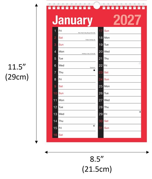 2027 A4 Extra Wide 2 Column Month To View Spiral Bound Wall Planner Calendar 2027 A4 Extra Wide 2 Column Month To View Spiral Bound Wall Planner Calendar
