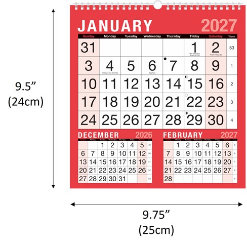 2027 Three Month To View Spiral Bound Wall Planner Calendar 2027 Three Month To View Spiral Bound Wall Planner Calendar