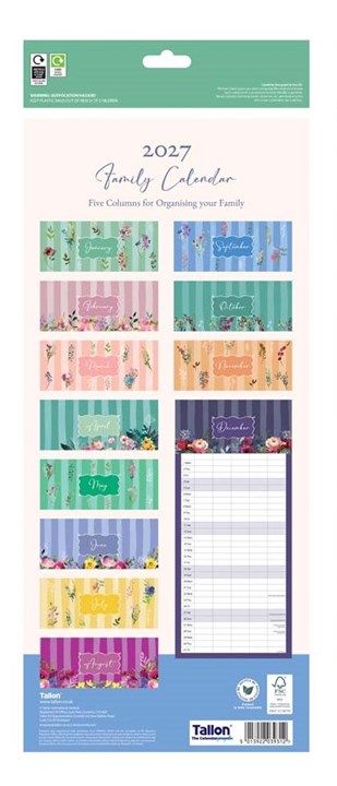 2027 Large Slim Spiral Bound Family Organiser Calendar 5 Columns - Flowers 2027 Large Slim Spiral Bound Family Organiser Calendar 5 Columns - Flowers