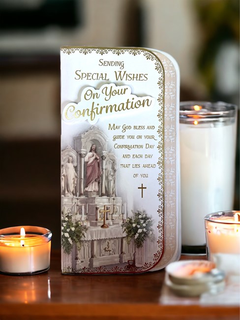 Confirmation Day Card - Church Alter with Flowers and Gold Foil 8.75x4" Confirmation Day Card - Church Alter with Flowers and Gold Foil 8.75x4"