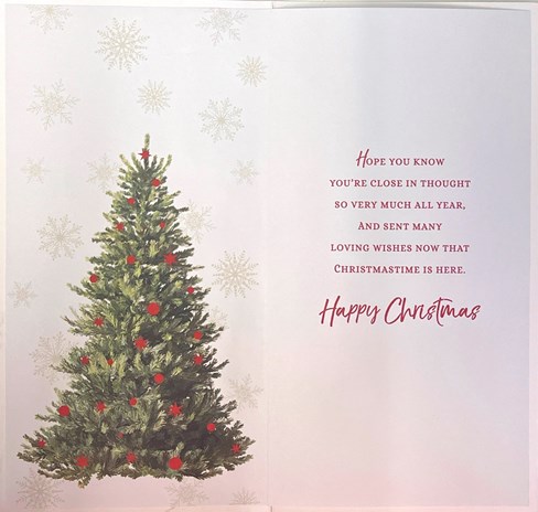 Sister & Fiance Christmas Card - Xmas Trees and Snowflakes with Red Foil 9x4" Sister & Fiance Christmas Card - Xmas Trees and Snowflakes with Red Foil 9x4"