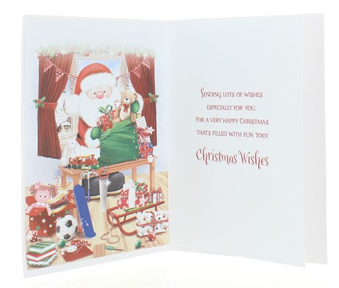 Goddaughter Christmas Card - 3D Santa in Workshop with Red Foil 7.5x5.25" Goddaughter Christmas Card - 3D Santa in Workshop with Red Foil 7.5x5.25"