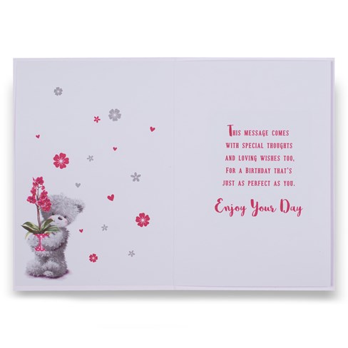 Age 17 Card 17th Birthday Bear & Orchid Pink Glitter Silver Foil 7.5x5.25" Age 17 Card 17th Birthday Bear & Orchid Pink Glitter Silver Foil 7.5x5.25"