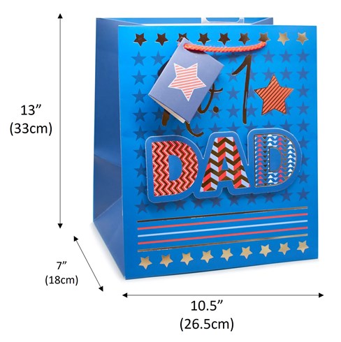 No 1 Dad Large Gift Bag - Blue and Red with Gold Foil and Gift Tag - 13x10.5" No 1 Dad Large Gift Bag - Blue and Red with Gold Foil and Gift Tag - 13x10.5"