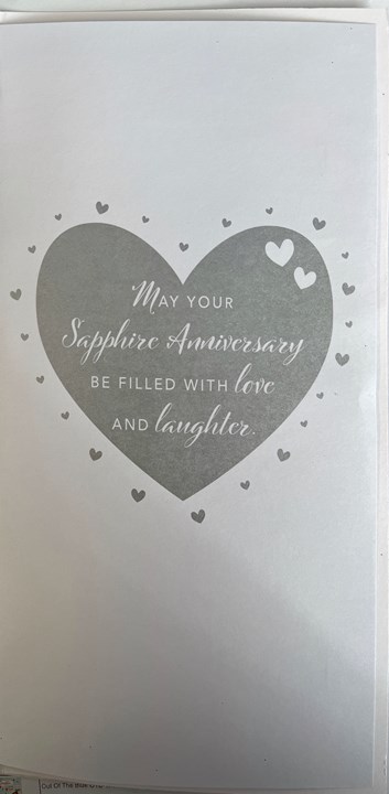 Sapphire 45th Wedding Anniversary Card - White Heart Blue Glitter Foil 8.75x4" Sapphire 45th Wedding Anniversary Card - White Heart Blue Glitter Foil 8.75x4"
