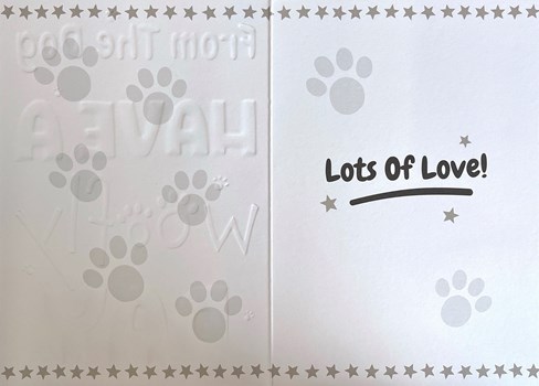 From The Dog Birthday Card - Have a Woofly Day Pawprint with Gold Foil 7.5x5.25" From The Dog Birthday Card - Have a Woofly Day Pawprint with Gold Foil 7.5x5.25"