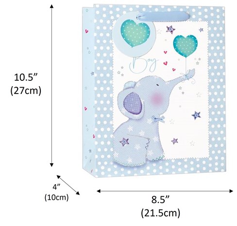Medium Birth of Baby Boy Gift Bag - Blue Elephant Ribbon Handle & Tag 10.5x8.5" Medium Birth of Baby Boy Gift Bag - Blue Elephant Ribbon Handle & Tag 10.5x8.5"