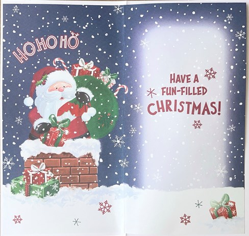 Teacher Christmas Card - Santa in Chimney with Red and Silver Foil 9x4.75" Teacher Christmas Card - Santa in Chimney with Red and Silver Foil 9x4.75"