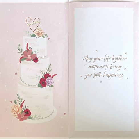 First 1st Wedding Anniversary Card - Cake Flowers and Hearts with Foil 9x4.75" First 1st Wedding Anniversary Card - Cake Flowers and Hearts with Foil 9x4.75"