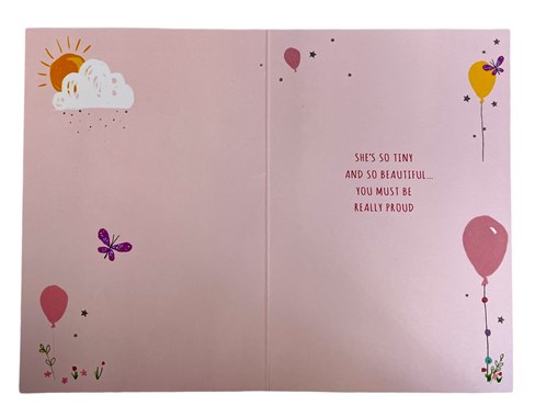 Birth Of Baby Girl Card - Jungle Animals with Balloons and Gold Foil 7.75x5.25" Birth Of Baby Girl Card - Jungle Animals with Balloons and Gold Foil 7.75x5.25"