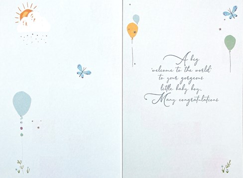 Birth Of Baby Boy Greetings Card - Animals With Balloons & Gold Foil 7.75x5.25" Birth Of Baby Boy Greetings Card - Animals With Balloons & Gold Foil 7.75x5.25"