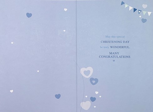 Baby Boy Christening Day Card - Blue Hearts Bunting and Silver Foil 7.75x5.25" Baby Boy Christening Day Card - Blue Hearts Bunting and Silver Foil 7.75x5.25"