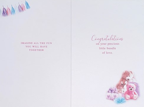 New Baby Granddaughter Card- Cot in Pink & Lilac Nursery Silver Foil 7.5x5.2" New Baby Granddaughter Card- Cot in Pink & Lilac Nursery Silver Foil 7.5x5.2"
