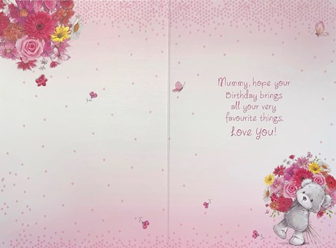 Mummy Birthday Card - Bear Bunch of Flowers Butterflies & Silver Foil 7.75x5.25" Mummy Birthday Card - Bear Bunch of Flowers Butterflies & Silver Foil 7.75x5.25"