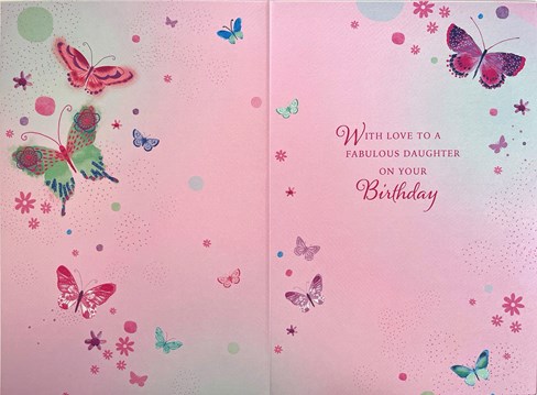 Daughter Birthday Card - Pink Purple Blue Butterflies Balloons & Foil 7.75x5.25" Daughter Birthday Card - Pink Purple Blue Butterflies Balloons & Foil 7.75x5.25"