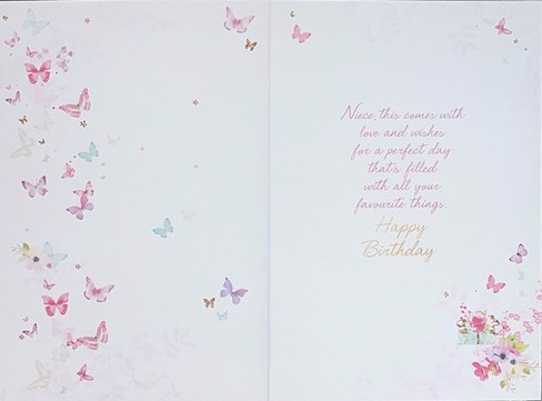Niece Birthday Card - Bear Gifts & Butterflies with Foil 7.5 x 5.25" Niece Birthday Card - Bear Gifts & Butterflies with Foil 7.5 x 5.25"
